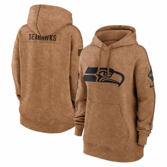Women's Seattle Seahawks Nike Brown 2023 Salute to Service Pullover Hoodie - Ujersey