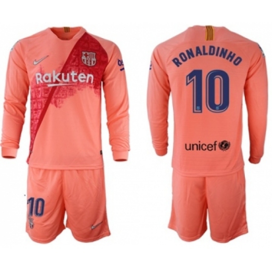 Barcelona #10 Ronaldinho Third Long Sleeves Soccer Club Jersey
