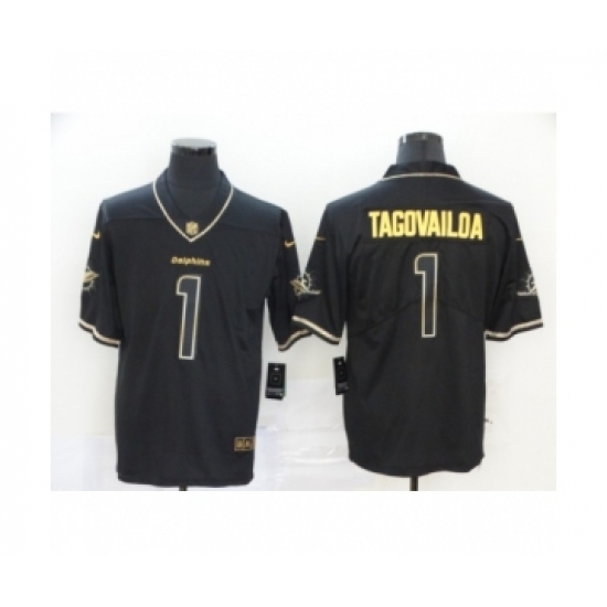 Men's Miami Dolphins #1 Tua Tagovailoa 2020 Limited Black Golden Edition Football Jersey - Ujersey