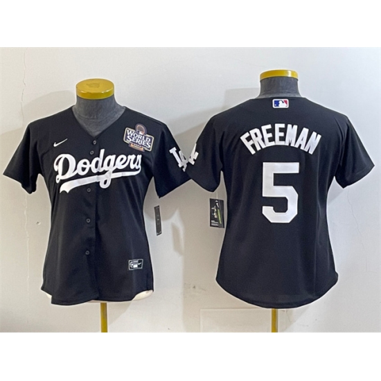 Women's Los Angeles Dodgers #5 Freddie Freeman Black 2024 World Series Cool Base Stitched Baseball Jersey(Run Small) - Ujersey