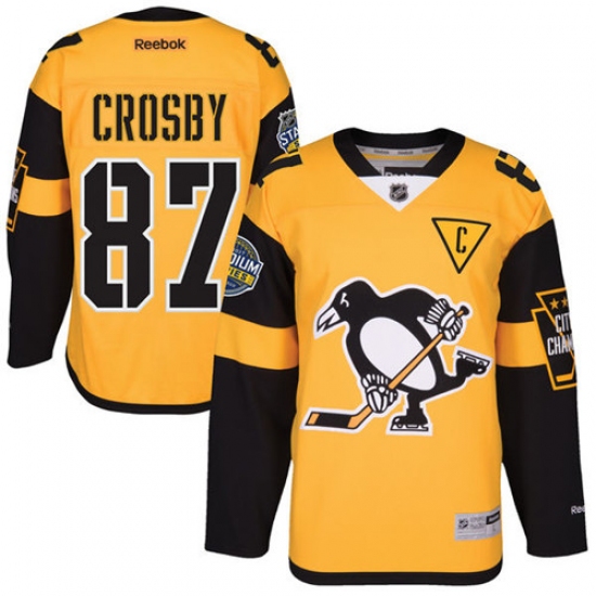 Youth Reebok Pittsburgh Penguins #87 Sidney Crosby Authentic Gold 2017 Stadium Series NHL Jersey - Ujersey