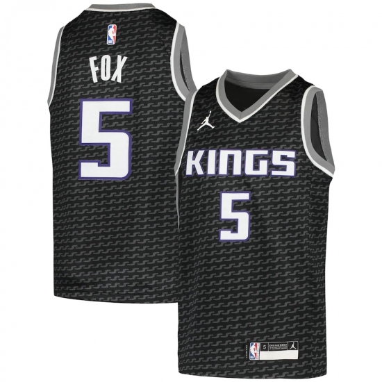 Youth Sacramento Kings #5 De'Aaron Fox Jordan Brand Black 2020-21 Swingman Player Jersey - Ujersey