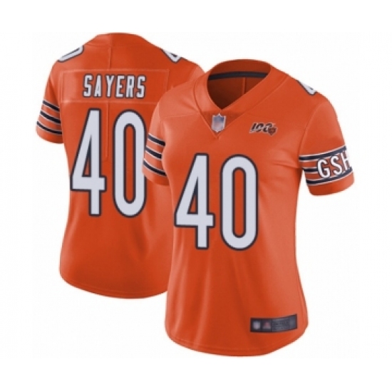 Women's Chicago Bears #40 Gale Sayers Orange Alternate 100th Season Limited Football Jersey - Ujersey