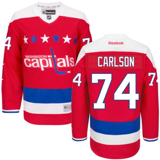 Men's Reebok Washington Capitals #74 John Carlson Authentic Red Third NHL Jersey - Ujersey