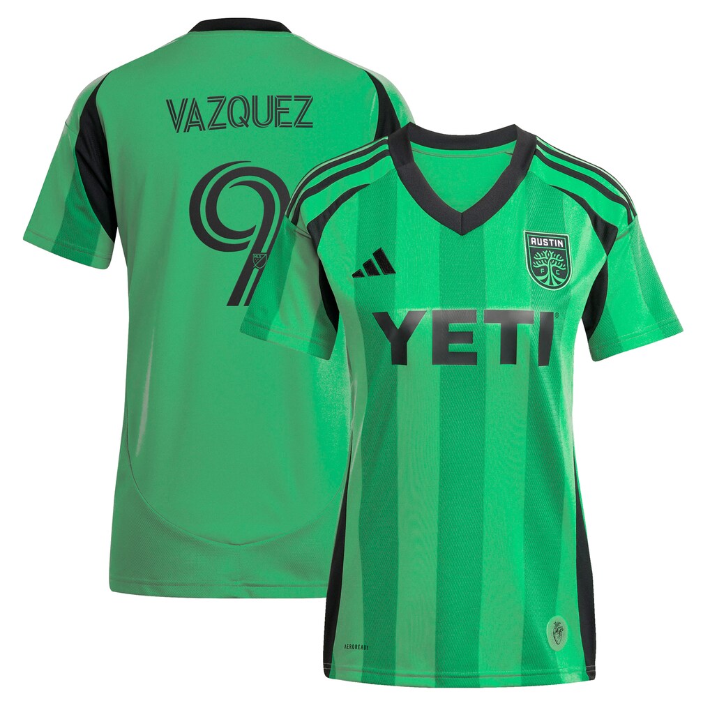 Youth Austin FC Brandon Vazquez adidas Green 2025 The Heartbeat Kit Replica Player Jersey - Ujersey