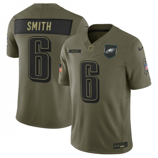 Men's Philadelphia Eagles #6 DeVonta Smith Olive 2025 Salute to Service Limited Football Stitched Jersey - Ujersey