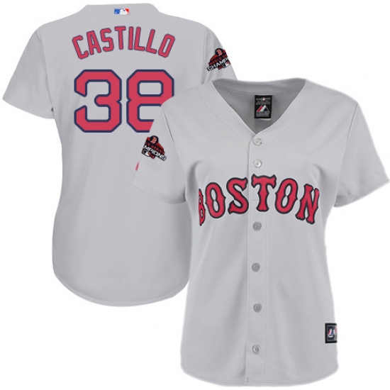 Women's Majestic Boston Red Sox #38 Rusney Castillo Authentic Grey Road 2018 World Series Champions MLB Jersey - Ujersey