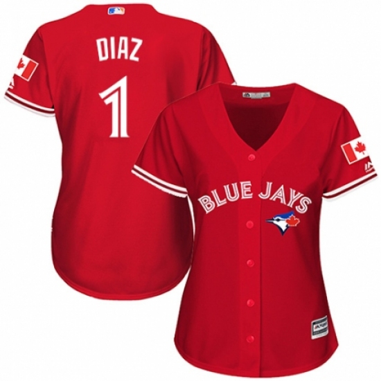 Women's Majestic Toronto Blue Jays #1 Aledmys Diaz Authentic Scarlet Alternate MLB Jersey - Ujersey