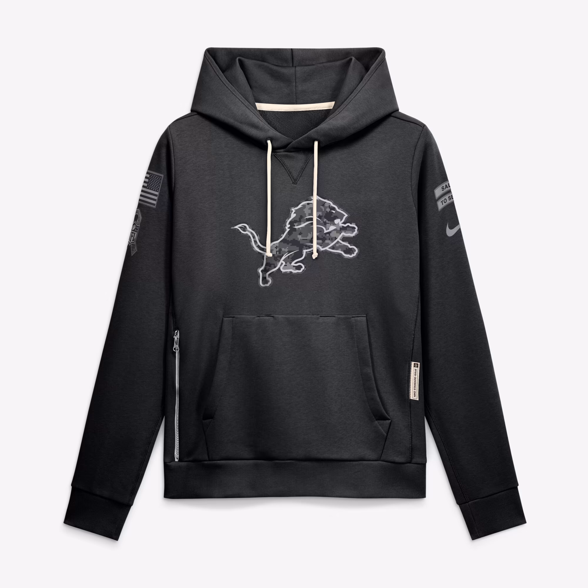 Women's Detroit Lions  Nike Black 2026 Salute to Service Sideline Dri-FIT Pullover Hoodie - Ujersey