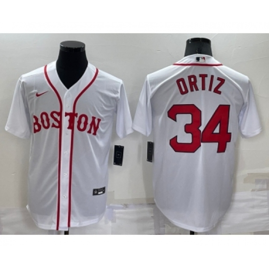 Men's Boston Red Sox #34 David Ortiz White Stitched MLB Cool Base Nike Jersey - Ujersey