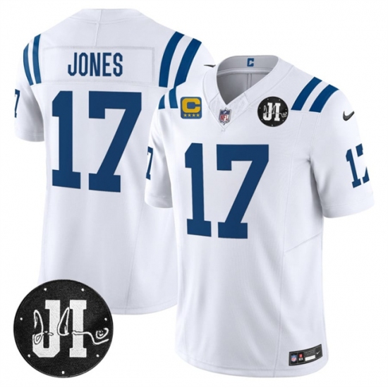 Men's Indianapolis Colts #17 Daniel Jones White 2025 F.U.S.E. With 4-Star C And Jim Irsay Vapor Limited Football Stitched Jersey - Ujersey