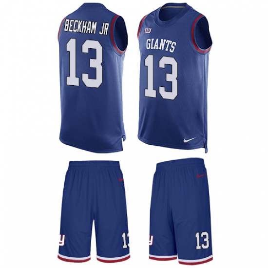 Men's Nike New York Giants #13 Odell Beckham Jr Limited Royal Blue Tank Top Suit NFL Jersey - Ujersey