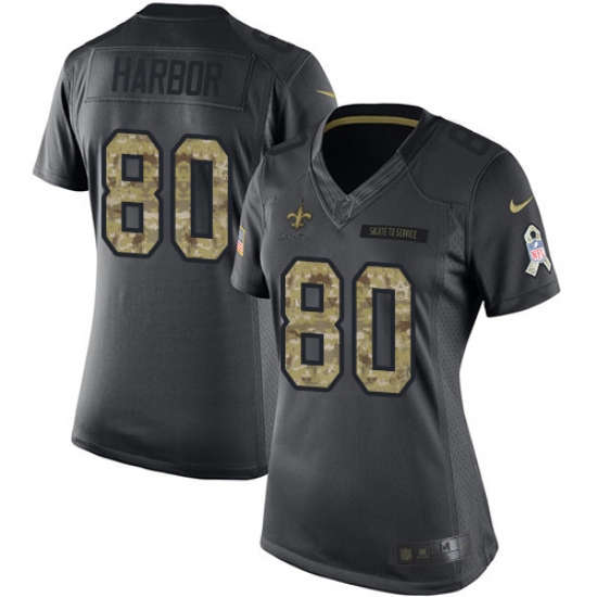 Women's Nike New Orleans Saints #80 Clay Harbor Limited Black 2016 Salute to Service NFL Jersey - Ujersey