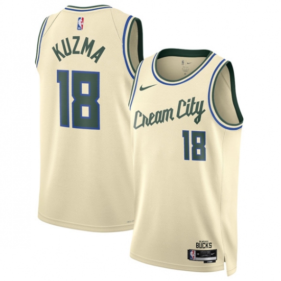 Men's Milwaukee Bucks #18 Kyle Kuzma Cream 2025-26 City Edition Swingman Stitched Basketball Jersey - Ujersey