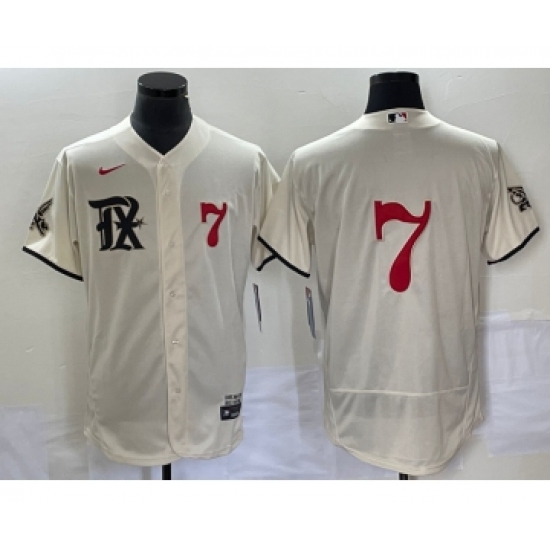 Men's Texas Rangers #7 Ivan Rodriguez Number Cream 2023 City Connect Flex Base Stitched Baseball Jersey - Ujersey