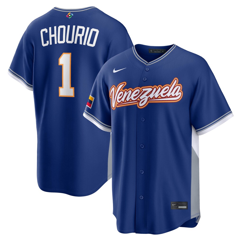 Men's Venezuela Baseball Jackson Chourio Nike Royal 2026 World Baseball Classic Road Stadium Jersey - Ujersey