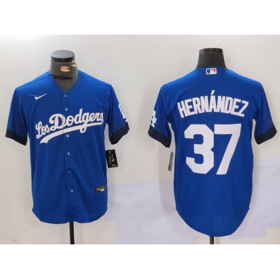 Men's Los Angeles Dodgers #37 Teoscar Hernández Blue Cool Base Stitched Baseball Jersey - Ujersey