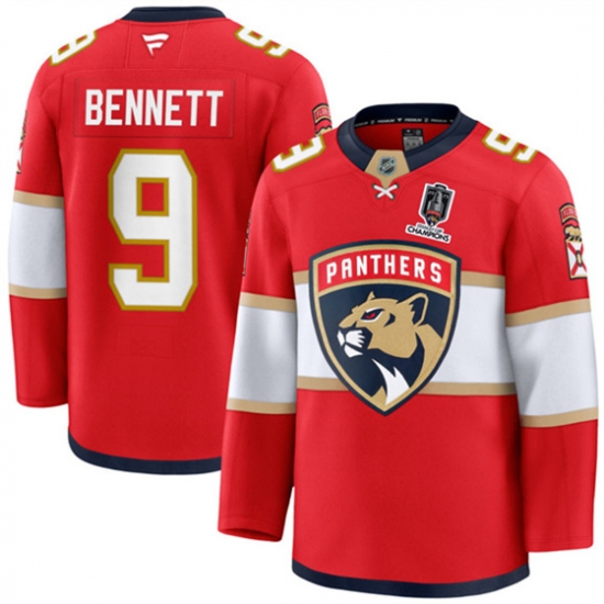 Men's Florida Panthers #9 Sam Bennett Red Home 2025 Stanley Cup Champions Stitched Hockey Jersey - Ujersey