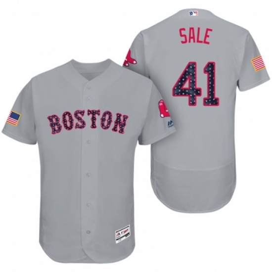 Men's Majestic Boston Red Sox # 41 Chris Sale Grey Stars & Stripes Authentic Collection Flex Base MLB Jersey