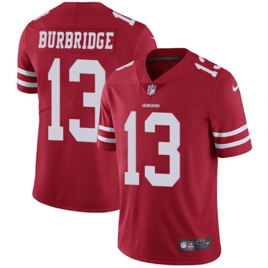 Men's Nike San Francisco 49ers #13 Aaron Burbridge Red Team Color Vapor Untouchable Limited Player NFL Jersey - Ujersey