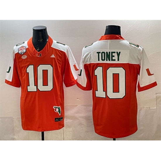 Men's Miami Hurricanes #10 Malachi Toney Orange Alternate F.U.S.E. The Fiesta Bowl Champions & Florida Patch Stitched Football Jersey - Ujersey