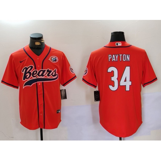 Men's Chicago Bears #34 Walter Payton Orange Throwback With Cool Base Stitched Baseball Jersey - Ujersey