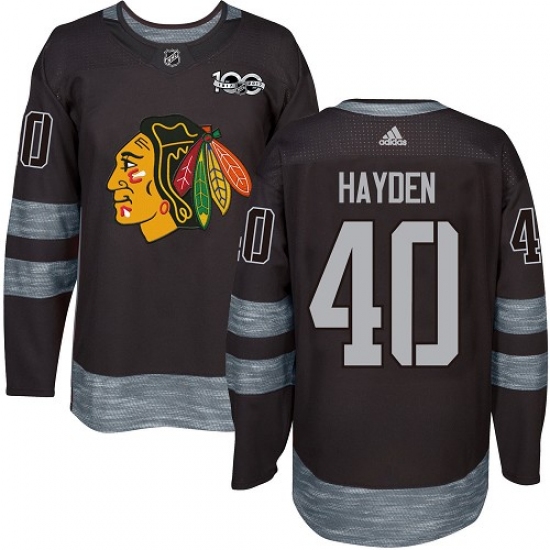 Men's Adidas Chicago Blackhawks #40 John Hayden Authentic Black 1917-2017 100th Anniversary NHL Jersey