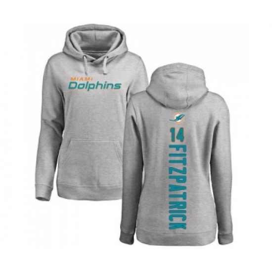 Football Women's Miami Dolphins #14 Ryan Fitzpatrick Ash Backer Pullover Hoodie - Ujersey