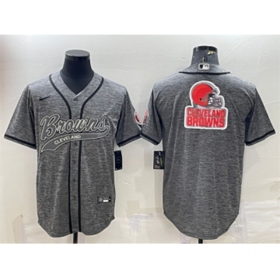 Men's Cleveland Browns Gray Team Big Logo With Patch Cool Base Stitched Baseball Jersey - Ujersey