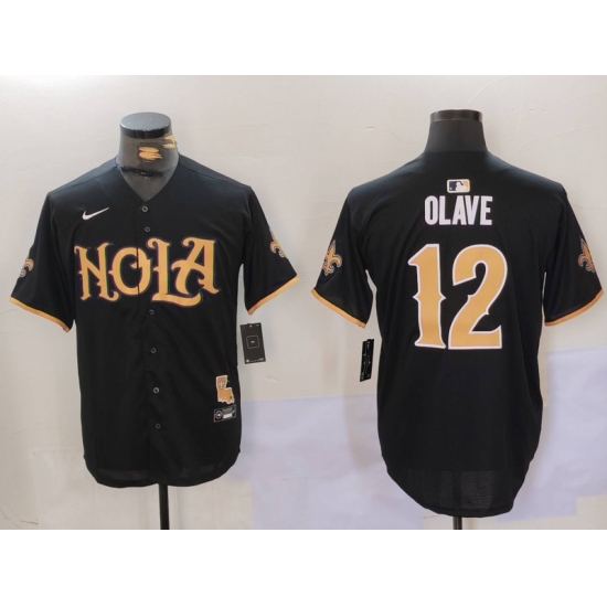 Men's New Orleans Saints #12 Chris Olave Black Cool Base Stitched Baseball Jerseys - Ujersey