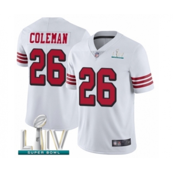 Youth San Francisco 49ers #26 Tevin Coleman Limited White Rush Vapor Untouchable Super Bowl LIV Bound Football Jersey - Ujersey