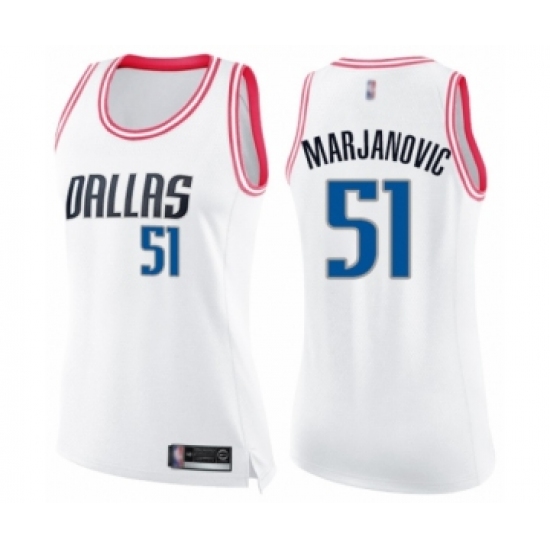 Women's Dallas Mavericks #51 Boban Marjanovic Swingman White Pink Fashion Basketball Jersey