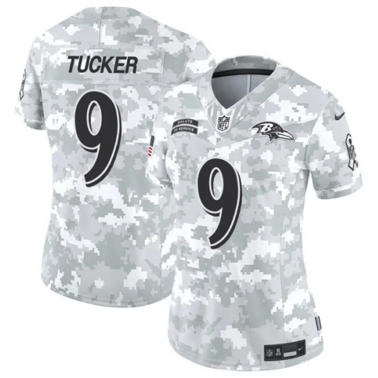 Women's Baltimore Ravens #9 Justin Tucker 2024 F.U.S.E Arctic Camo Salute To Service Limited Stitched Football Jersey(Run Small) - Ujersey