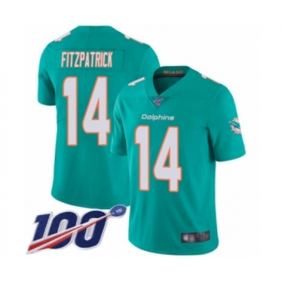 Men's Miami Dolphins #14 Ryan Fitzpatrick Aqua Green Team Color Vapor Untouchable Limited Player 100th Season Football Jersey - Ujersey
