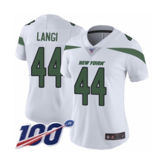 Women's New York Jets #44 Harvey Langi White Vapor Untouchable Limited Player 100th Season Football Jersey - Ujersey
