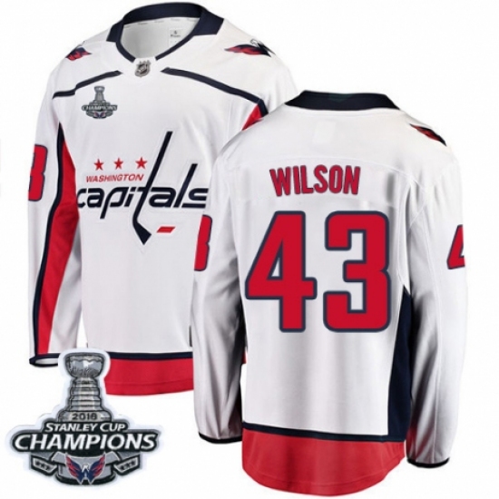 Men's Washington Capitals #43 Tom Wilson Fanatics Branded White Away Breakaway 2018 Stanley Cup Final Champions NHL Jersey - Ujersey