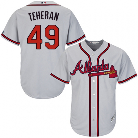 Youth Majestic Atlanta Braves #49 Julio Teheran Replica Grey Road Cool Base MLB Jersey