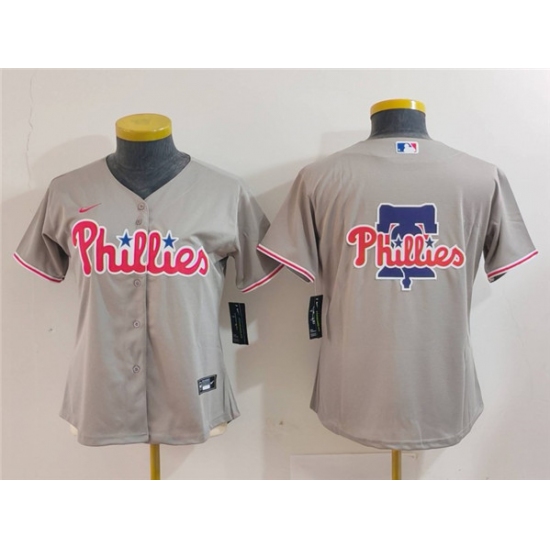 Women's Philadelphia Phillies Gray Team Big Logo Cool Base Stitched Baseball Jersey(Run Small) - Ujersey