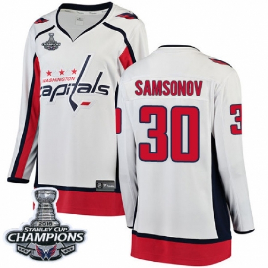 Women's Washington Capitals #30 Ilya Samsonov Fanatics Branded White Away Breakaway 2018 Stanley Cup Final Champions NHL Jersey - Ujersey