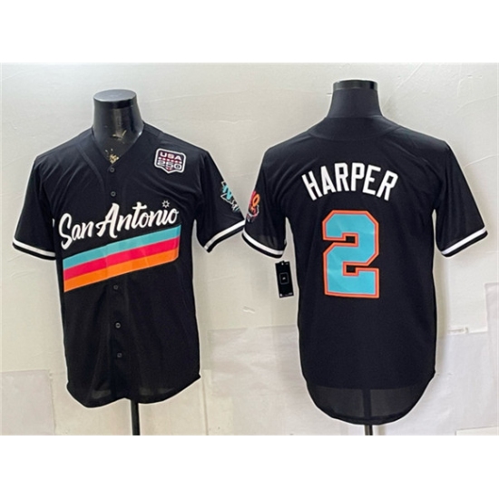 Men's San Antonio Spurs #2 Dylan Harper Black USA 250 City Edition Stitched Baseball Jersey - Ujersey