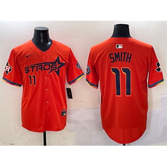 Men's Houston Astros #11 Cam Smith Orange 2025 City Connect With Texas Limited Stitched Baseball Jersey - Ujersey
