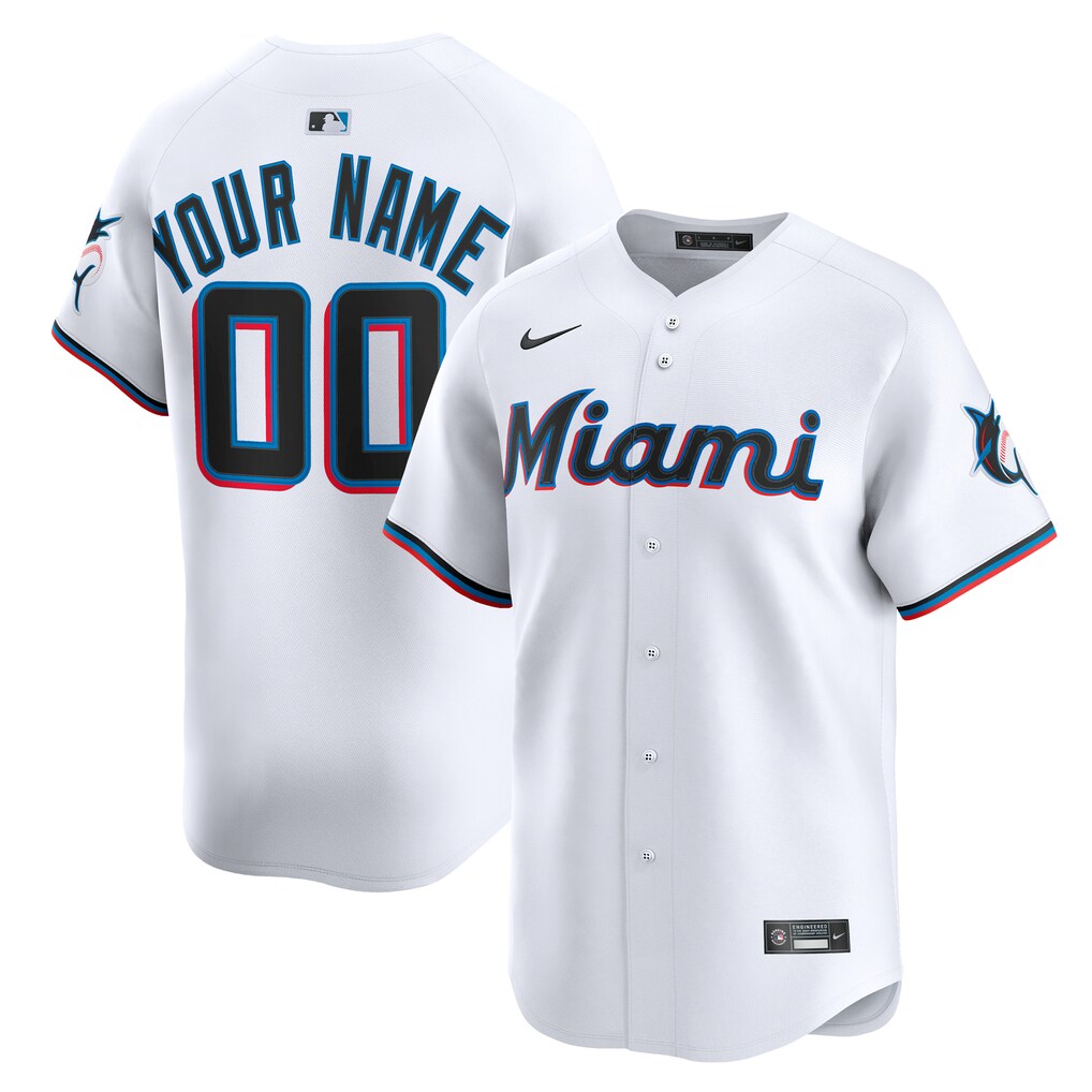 Youth Miami Marlins  Nike White Home Custom Limited Jersey - U-jersey