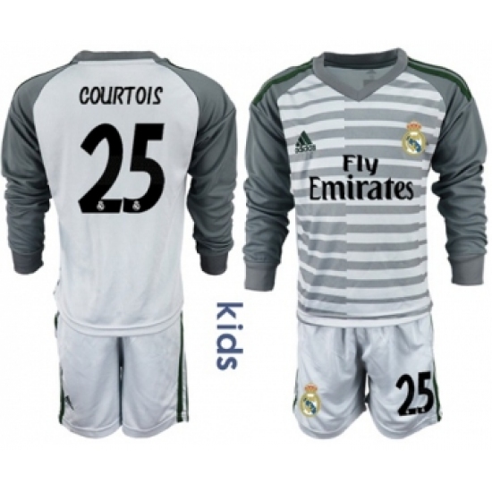 Real Madrid #25 Courtois Grey Goalkeeper Long Sleeves Kid Soccer Club Jersey