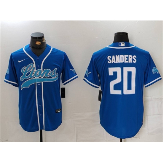 Men's Detroit Lions #20 Barry Sanders Blue Cool Base Stitched Baseball Jersey - ujerseystore