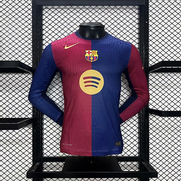 Soccer Jersey Barcelona Home Shirt Long Sleeve 2024/25-Spotify Logo Without Text - U-jersey