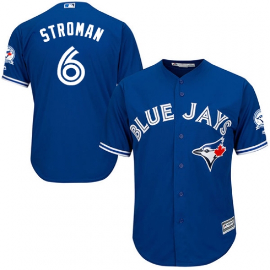 Men's Majestic Toronto Blue Jays #6 Marcus Stroman Replica Blue Alternate 40th Anniversary Patch MLB Jersey - Ujersey