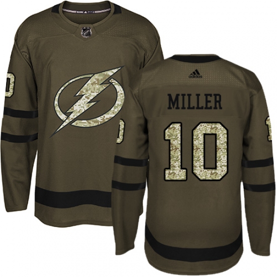 Men's Adidas Tampa Bay Lightning #10 J.T. Miller Authentic Green Salute to Service NHL Jersey - Ujersey