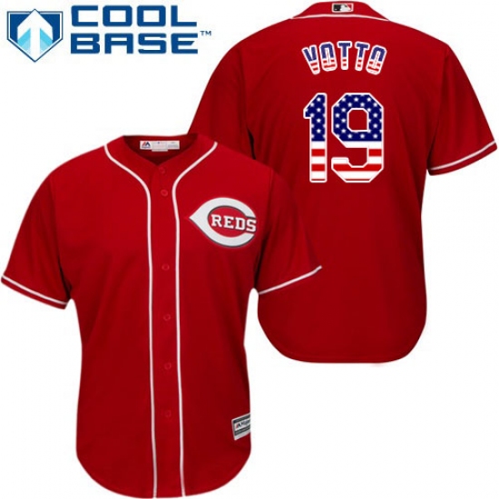 Men's Majestic Cincinnati Reds #19 Joey Votto Replica Red USA Flag Fashion Cool Base MLB Jersey - Ujersey