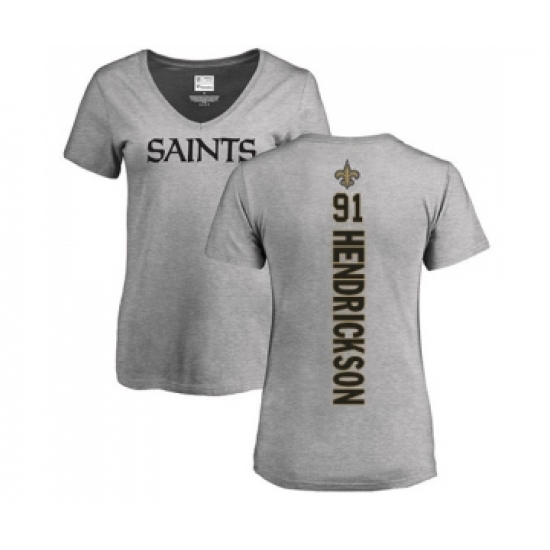 Football Women's New Orleans Saints #91 Trey Hendrickson Ash Backer V-Neck T-Shirt - Ujersey