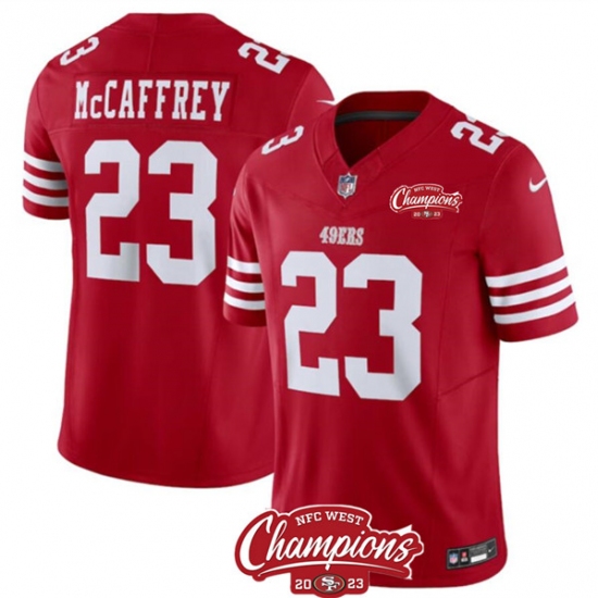 Men's San Francisco 49ers #23 Christian McCaffrey Red 2023 F.U.S.E. NFC West Champions Football Stitched Jersey - Ujersey